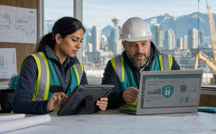 Construction project managers reviewing Microsoft 365 security in Vancouver