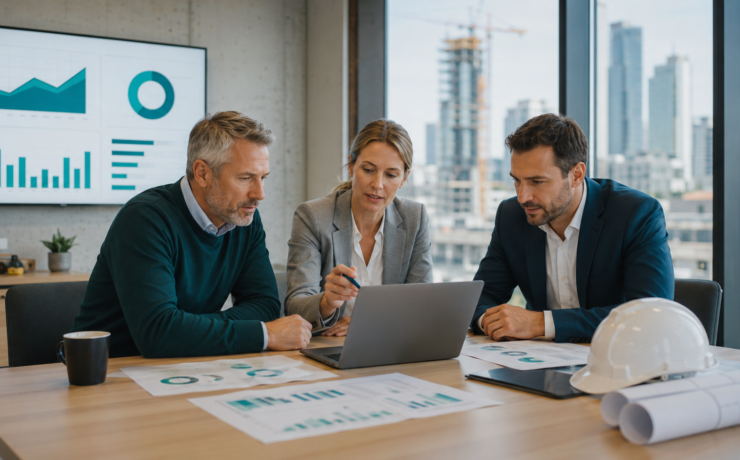 Construction business leaders reviewing managed IT costs and technology planning