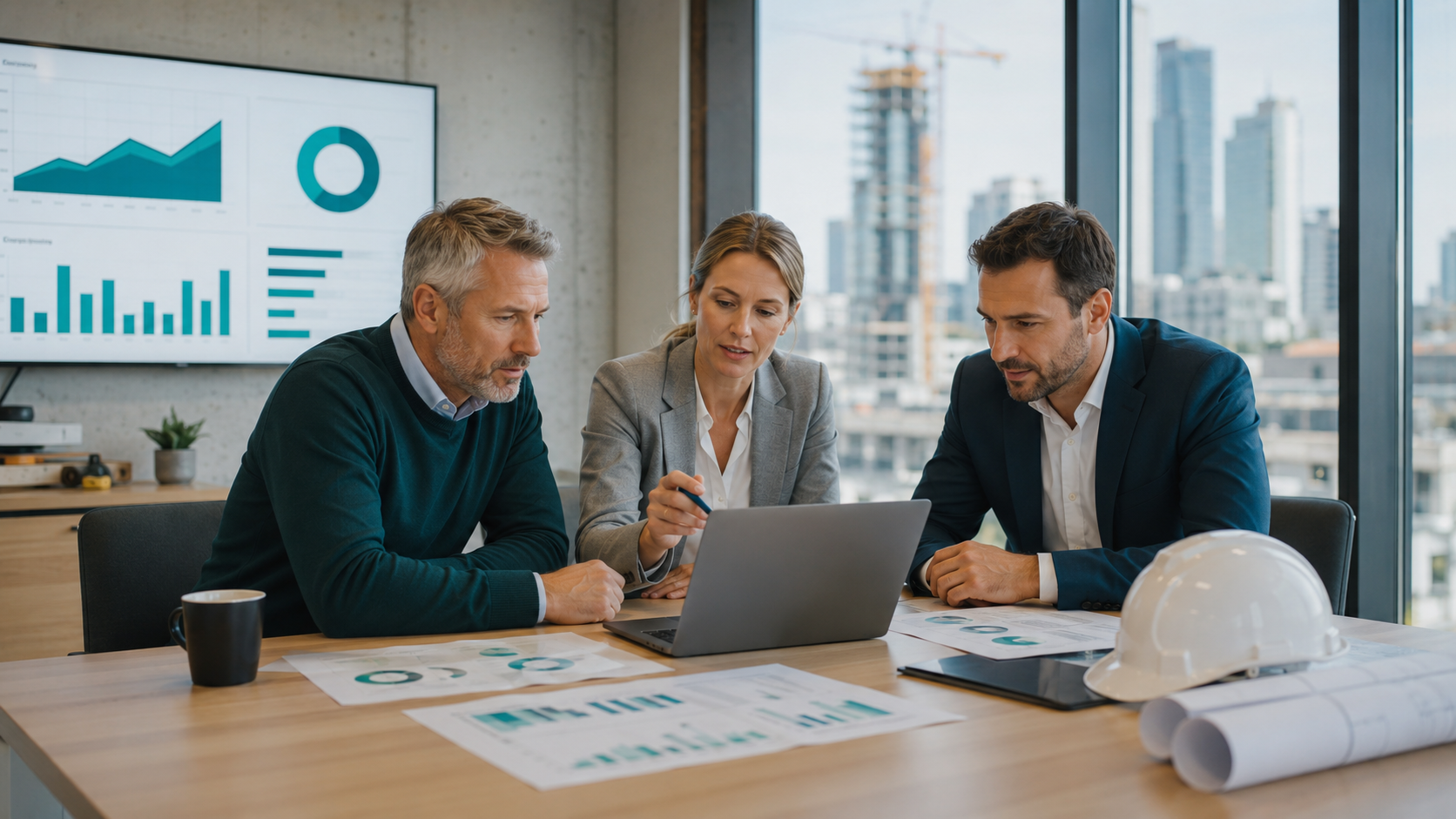 Construction business leaders reviewing managed IT costs and technology planning