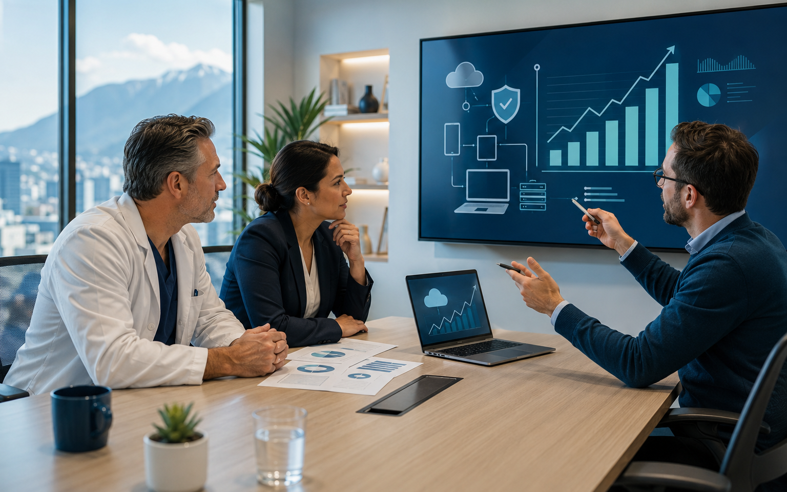 Healthcare practice leaders reviewing managed IT costs and technology growth planning