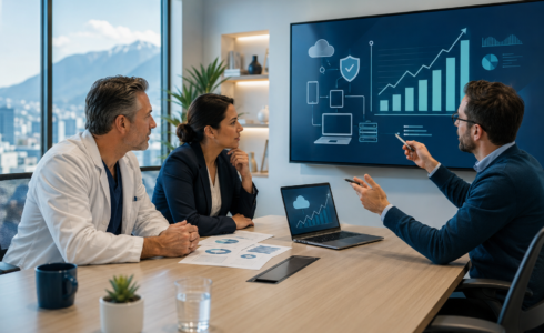 Healthcare practice leaders reviewing managed IT costs and technology growth planning