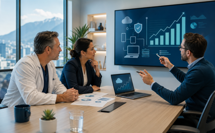Healthcare practice leaders reviewing managed IT costs and technology growth planning