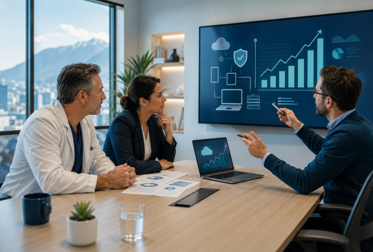 Healthcare practice leaders reviewing managed IT costs and technology growth planning