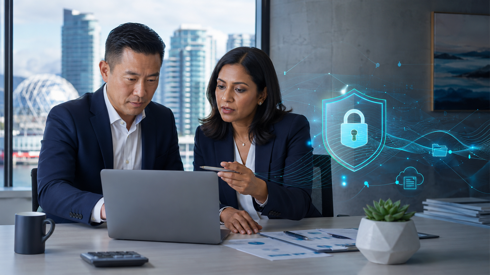 Vancouver accounting professionals reviewing cybersecurity risks and secure data protection
