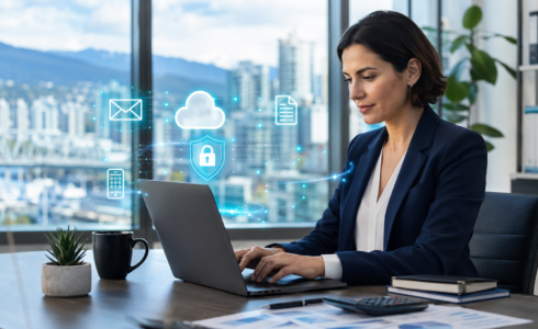 Accountant using secured Microsoft 365 cloud email and document services in Vancouver