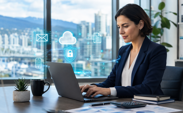 Accountant using secured Microsoft 365 cloud email and document services in Vancouver