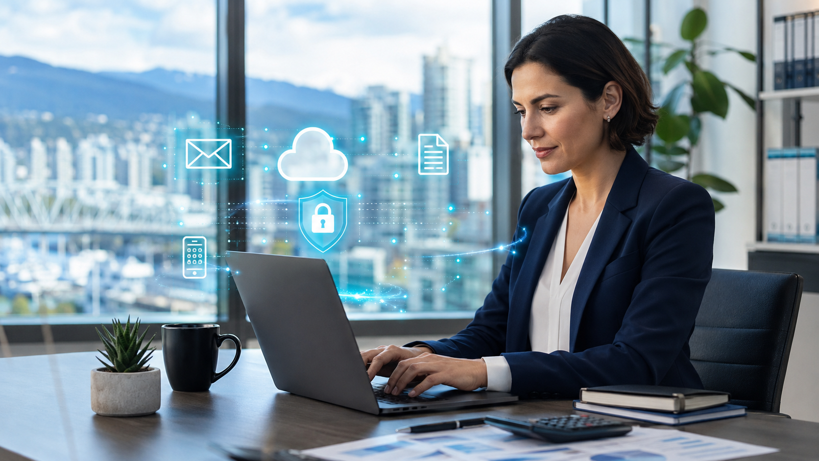 Accountant using secured Microsoft 365 cloud email and document services in Vancouver