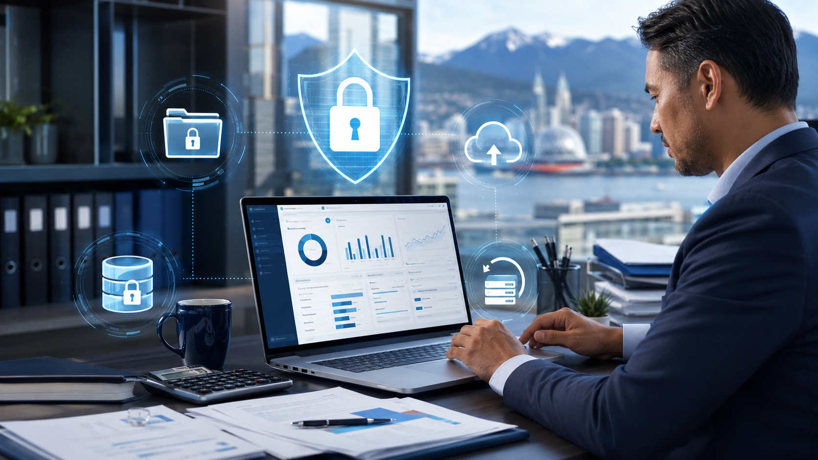 Accounting professional protecting QuickBooks files and confidential client financial data