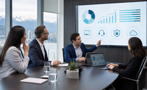 Accounting firm leaders reviewing managed IT costs and technology planning in Vancouver