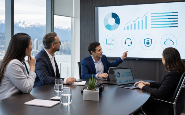 Accounting firm leaders reviewing managed IT costs and technology planning in Vancouver