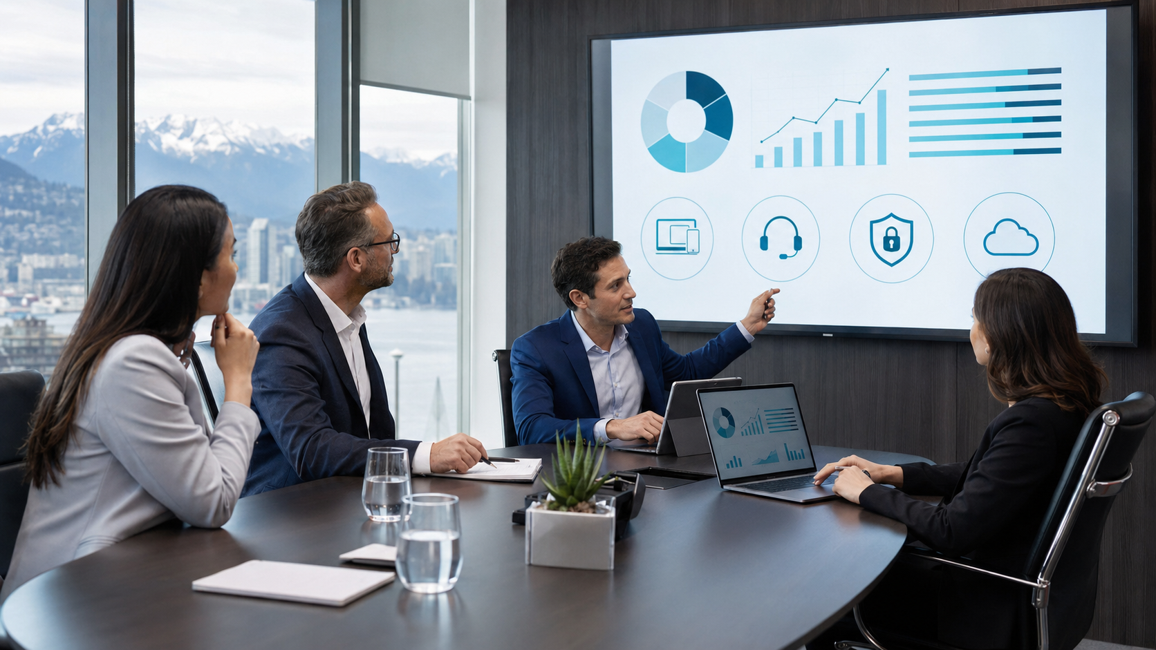 Accounting firm leaders reviewing managed IT costs and technology planning in Vancouver
