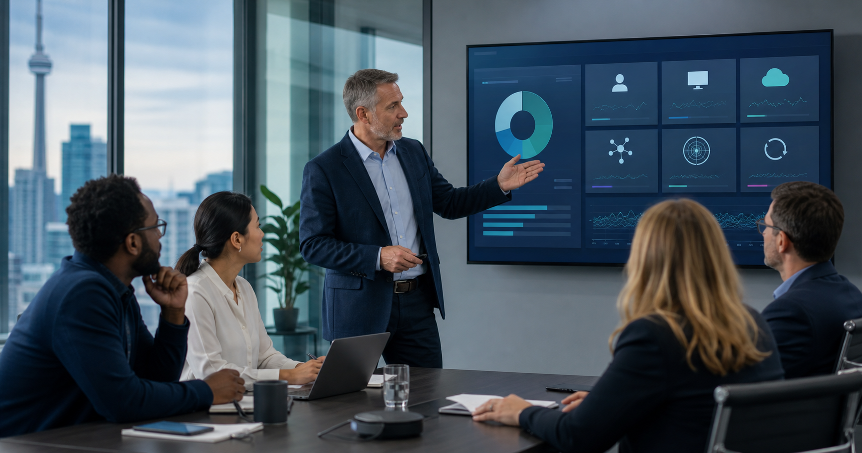 Enterprise IT and security leaders reviewing a cybersecurity assessment and remediation roadmap