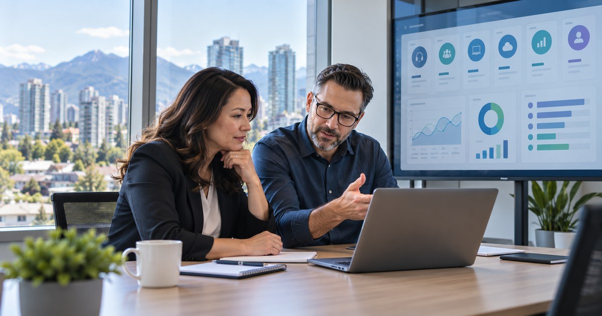 Burnaby business owner comparing managed IT support, cybersecurity, Microsoft 365 and backup services
